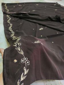 Aari  Zardozi Work Saree Dark Brown Sare