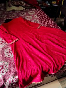 Red Embroidered Anarkali Kurti For Women