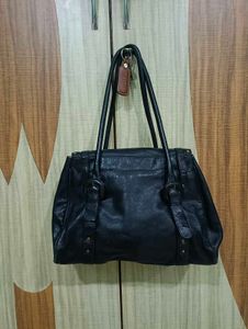 Imported Vintage Black Leather Handbag