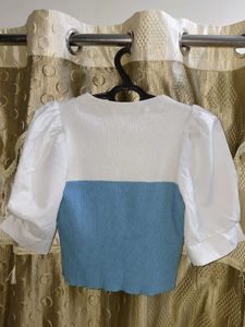 Chic Color Block Puff Sleeve Top