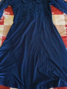 Navy Lace &amp; Jersey Dress