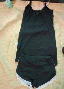 Black Lace Trim Pajama Set