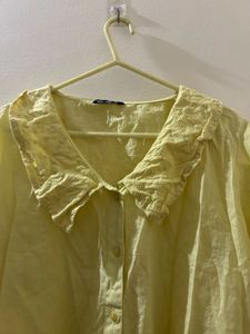 Chic Yellow Ruffle Collar Top
