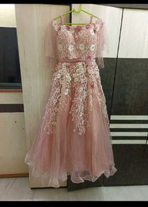 Dusty Rose Floral Applique Tulle Gown