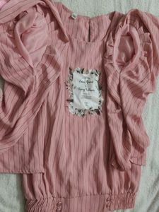 Pink Striped Blouse Puff Sleeves
