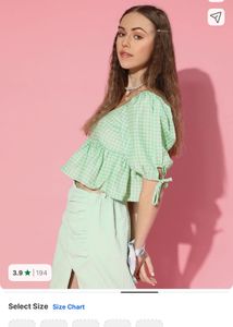 SASSAFRAS Mint Gingham Puff Sleeve Top
