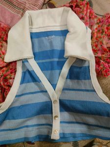 Striped Sleeveless Button-Up Top