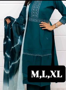 Teal Embroidered Kurti Set