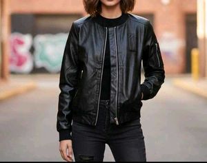Black Faux Leather Bomber Jacket
