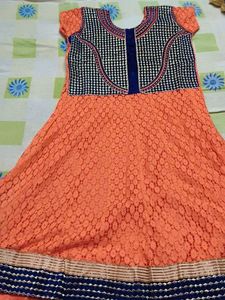 Elegant Orange Anarkali with Embroidered Bodice