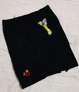Black Embroidered Mini Skirt