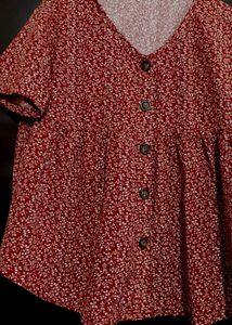 Rust Floral Print Button-Down Top For 38 Bust