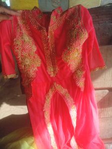 Light Red  &amp; Gold Embroidered Anarkali