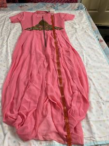 Designer Dhoti Style Long Pink Kurta Dress