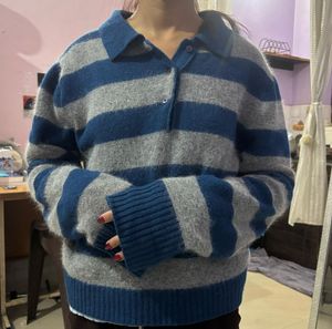 Striped Knit Polo Sweater