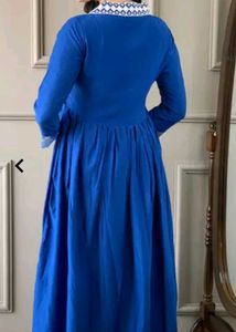 Blue v-neck embroidered Kurti Trouser Dupatta Set
