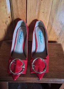 Red Heels with Buckle Detail