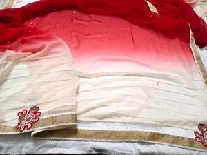 Woww Red Shady Saree With Patchwork