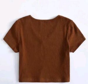 A Brown Crop Top , Of V Shape