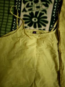 Yellow Kaftan Party Wear Set With Pant And Bag