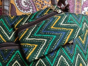 Pre loved Ajrakh Printed Green Tote Bag