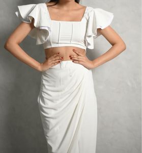 Asymmetric Drape Skirt and Butterfly-sleeved top C