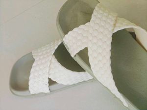 White Woven Cross-Strap Slides