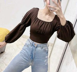 Brown Long Sleeve Crop Top