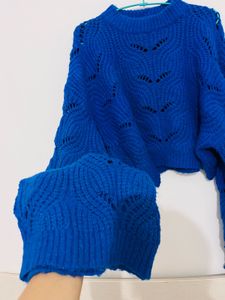 Blue Knit Cropped Sweater