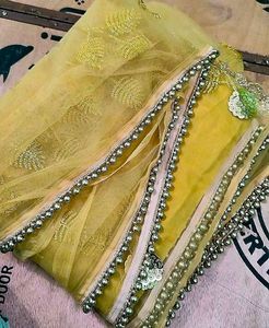 Partywear Golden Beaded Saree With Blouse