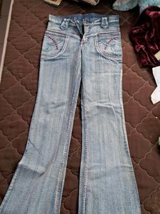 Denim Blue 90s Jean's Wirh Pink Thread Work