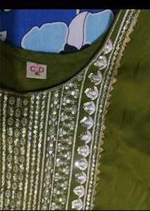 Olive Green Embellished Kurta