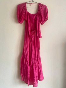 Hot Pink Puff Sleeve Dress