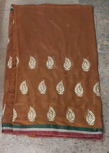Brown shimmery Embroidered Saree