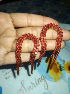 Red Rhinestone Dangle Earrings