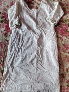 Cotton Kurta &amp; Chiffon Dupatta - White XL