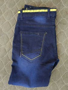 Dark Blue Jeans with Yellow Detail