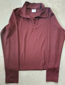 Brown Ribbed Polo Top