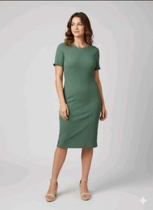 Olive Green Ribbed Bodycon Dress