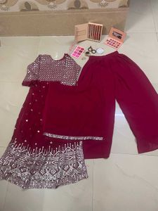 Maroon Mirrorwork Naira Cut Dress