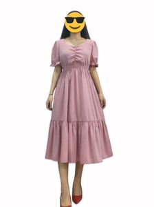 Puff Sleeve Pink Midi Dress