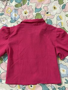 Hot Pink Textured Button-Down Top