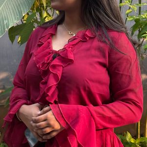 Maroon Ruffled Blouse