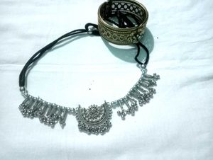 Oxidized Silver Necklace with bangle