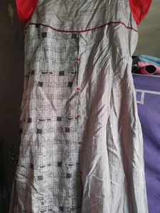 Stylish Red &amp; Grey Ethnic Dress