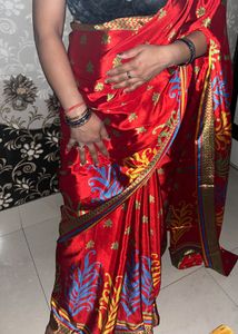 Red crepe saree