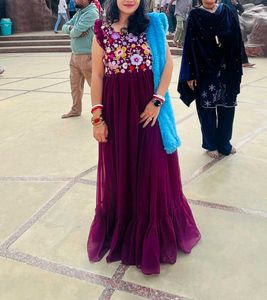 Purple Embroidered Party Gown