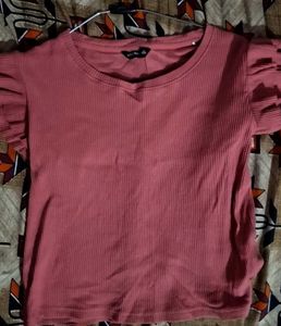 Ribbed Knit Top with Ruffle Sleeves