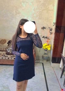 segsy dark blue lace work full sleeve dress