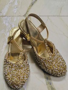 Elegant Gold Beaded Sandals
